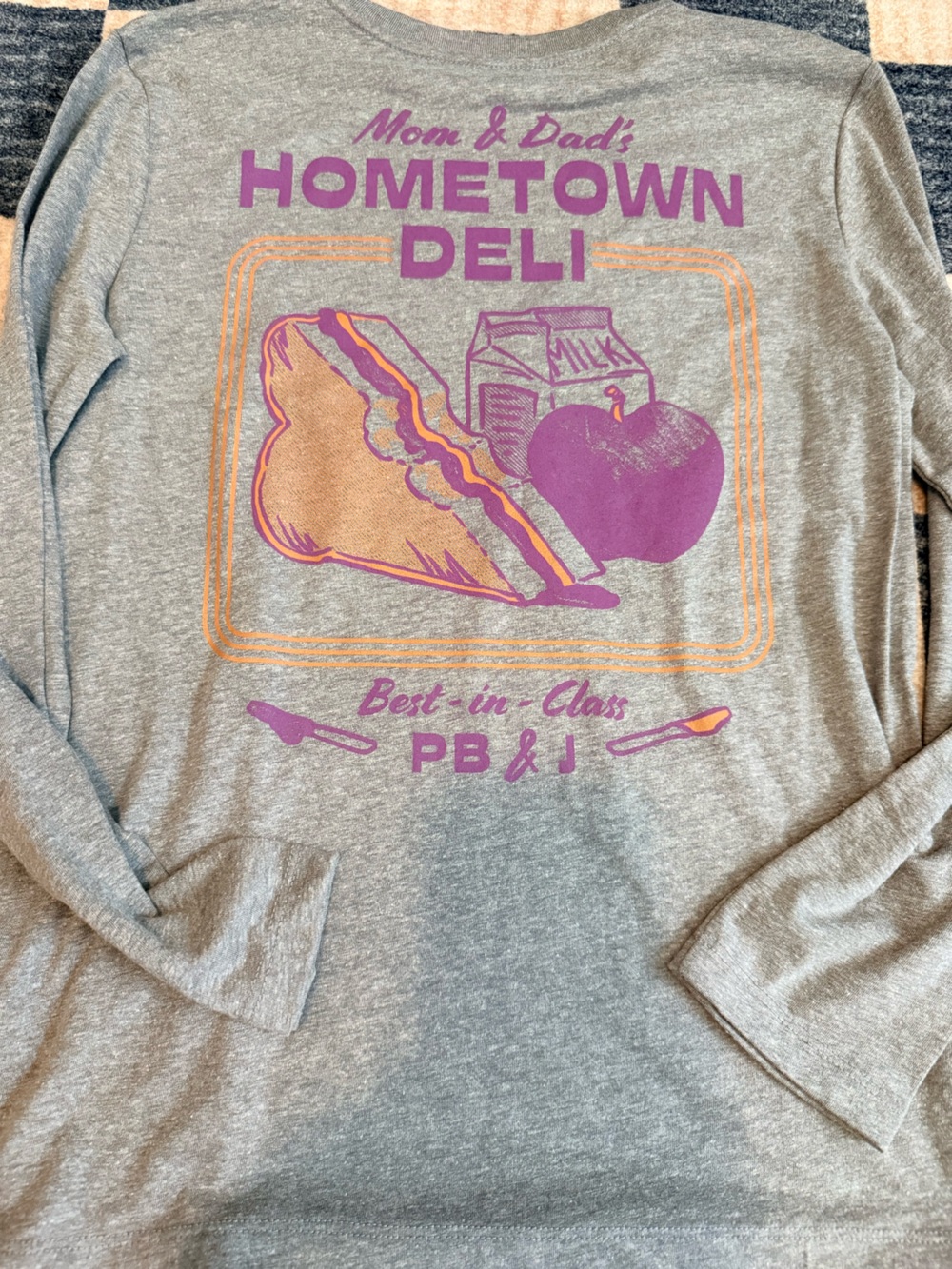 Old Navy Gray Crewneck Sweatshirt with Purple & Orange Graphic